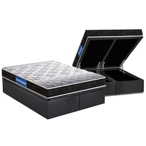 Cama Box Baú Queen: Colchão Molas Ensacadas Probel D23 Guarda Costas Super Resistente + Base Crc Suede Gray (158x198)