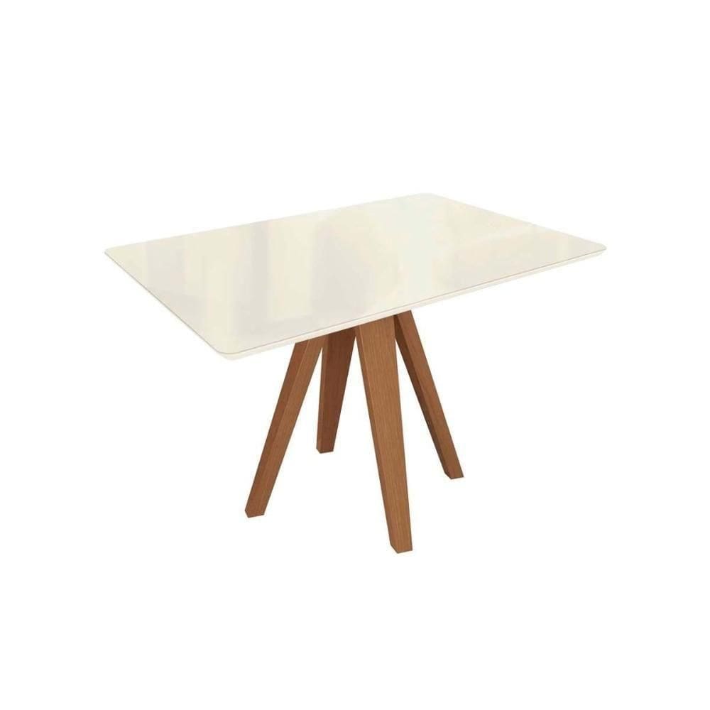 Mesa Para Cozinha Duna Madeira Maciça Com Tampo Madeirado Com Vidro 80x120cm Carvalho Off White Vidro Off White Kappesberg