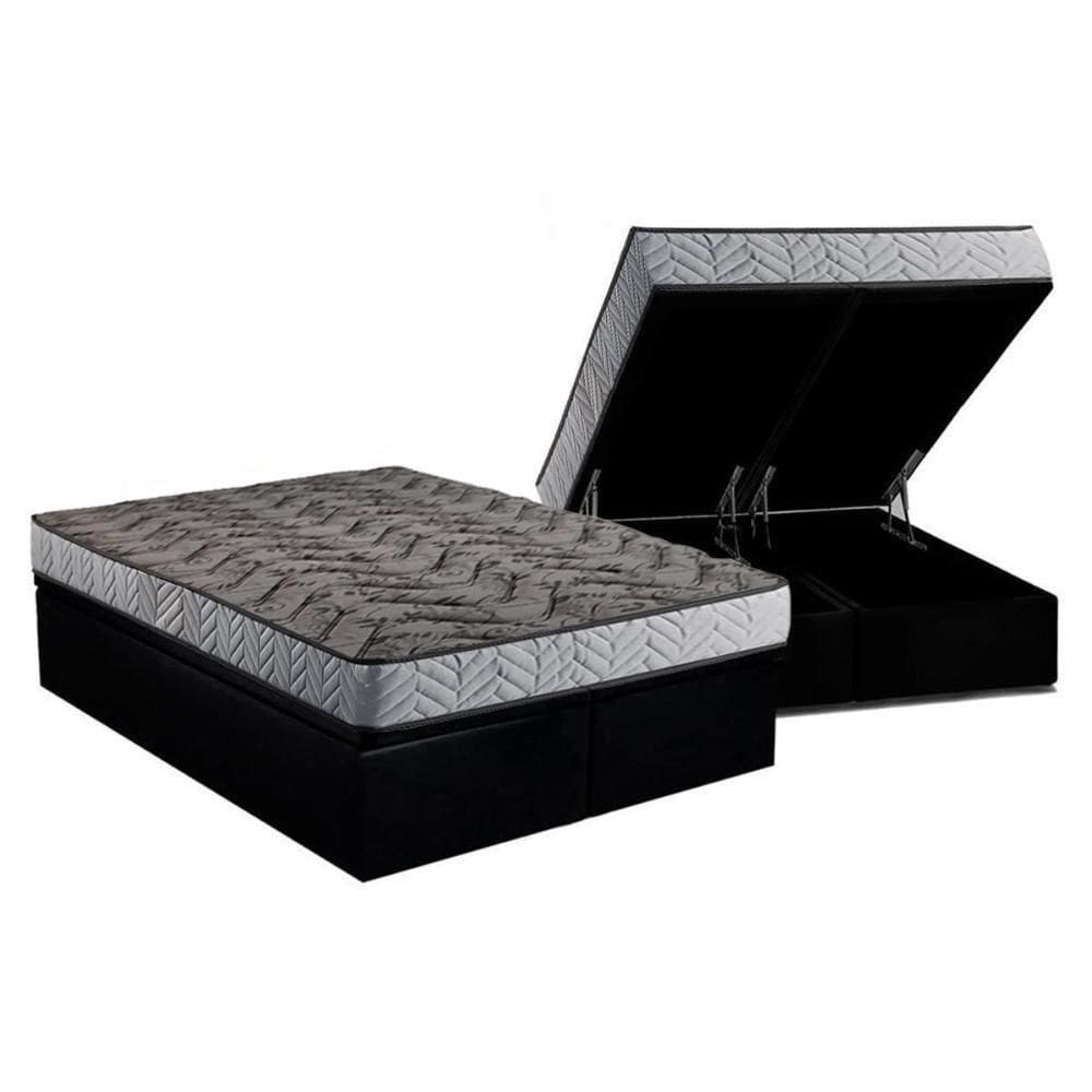 Conjunto Box Baú Queen: Colchão Molas Paropas Compact Ag 65 - D28 Royalle Rústico Prata + Base Crc Suede Black (158x198)