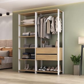 Guarda Roupas Closet Modulado 135cm 2 Peças Com 2 Gavetas E Cabideiro Multimóveis MP4320 Branco Madeirado