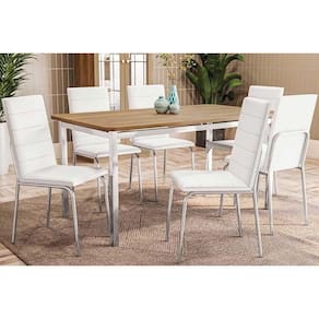 Conjunto Mesa De Cozinha Reno Com Tampo De Madeira 160cm E 6 Cadeiras Amsterdã Cromada Branco 106 Kappesberg