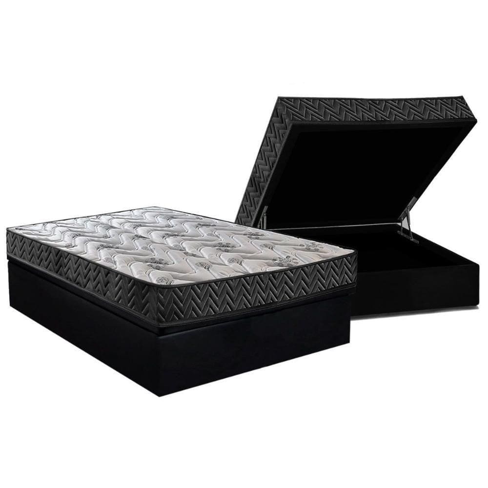 Conjunto Box Baú Casal: Colchão Molas Paropas D45 Pasquale Wave Black + Base Crc Suede Black (138x188)