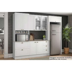Kit Cozinha Modulada 7 Peças Americana 2 Aéreos + 1 Balcão + 1 Paneleiro+3complementos C5p64 Branco