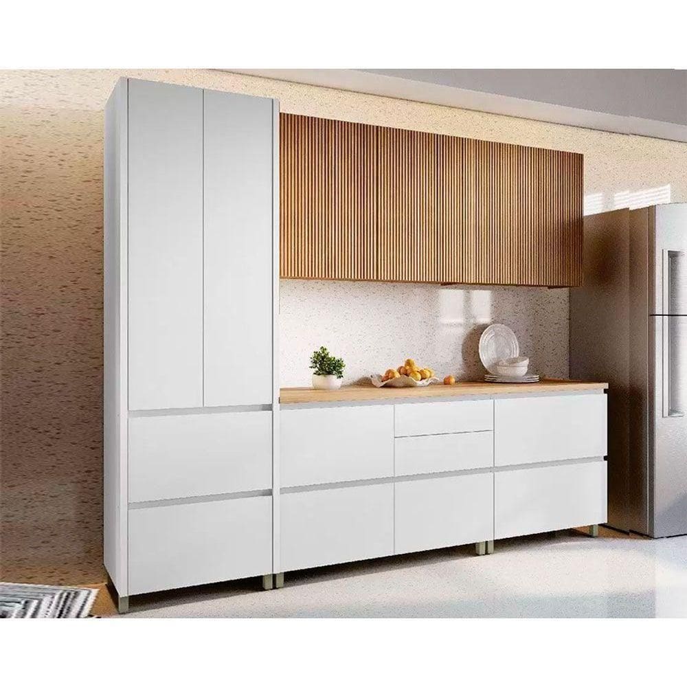 Cozinha Modulada Completa Rainha Gourmet 5 Peças 2 Aéreos + 2 Balcões + 1 Paneleiro C5p33 Branca Nature