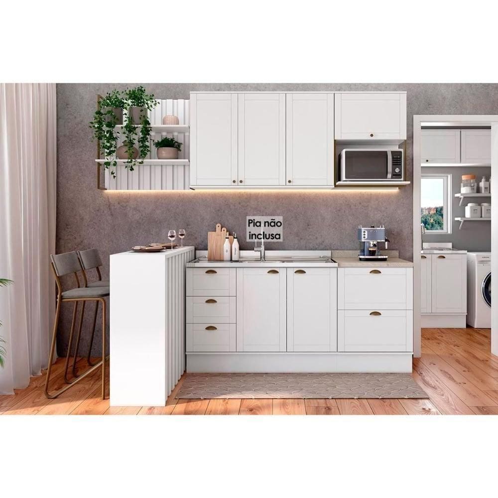 Kit Cozinha Modulada 6 Peças Bella 2 Aéreos + 2 Balcões+1ilha + 1 Complemento C6p56 Branco