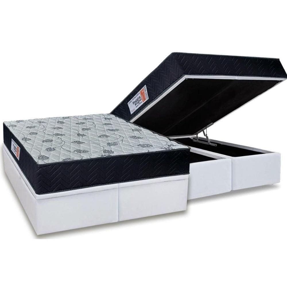 Cama Box Baú Queen: Colchão Anatômico Ortho Foggia Sogni Unic Face + Base Crc Courano White (158x198)