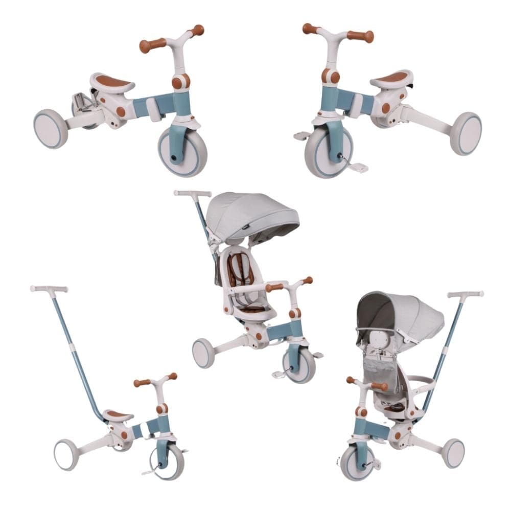 Triciclo Infantil Multifuncional E-lite Trike 5 em 1 Off White e Azul - Premium Baby