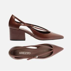 Sandalia Marrom Couro Bloco Semi Aberto Tiras Arezzo Feminin