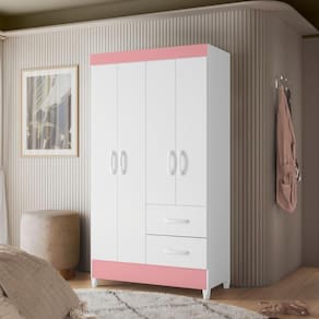 Guarda Roupa 4 Portas Roma Branco Rosa