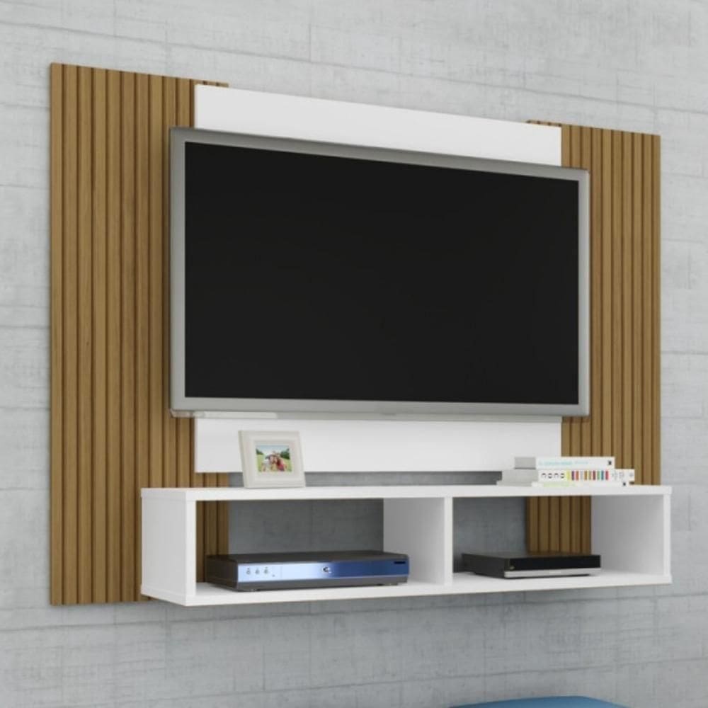 Painel Para TV Tate Branco Ripado MDF