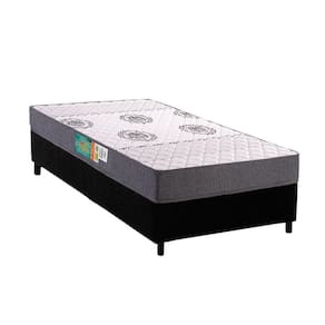 Cama Box Solteiro: Colchão Espuma D45 Polar Pérola Grey + Base Crc Suede Black (88x188)