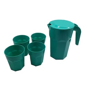 Kit Suco 1 Jarra De 1,5 Litros 4 Copos De 400 Ml Verde Opaco