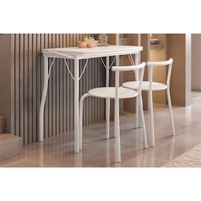 Conjunto Mesa De Cozinha Multiuso Dobrável E 2 Banquetas 105 Branco Courano Branco Carraro