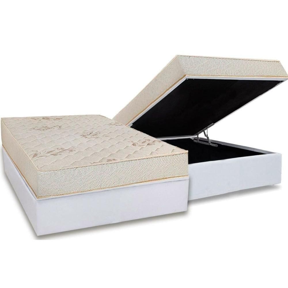 Conjunto Box Baú Casal: Colchão Molas Luckspuma D45 Gran Luck Floral Pró Saúde + Base Crc Courano White (138x188)