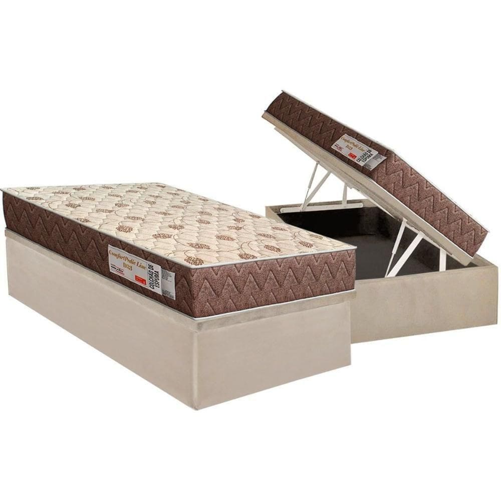 Cama Box Baú Solteiro: Colchão Espuma D33 Ortho Comfortpedic + Base Crc Suede Clean (88x188)