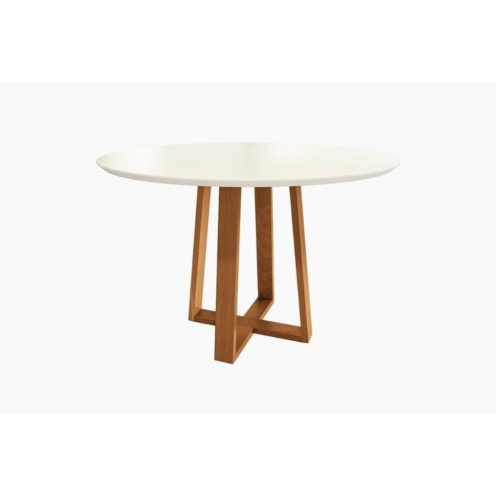 Mesa Para Cozinha Elma Madeira Maciça Com Tampo Madeirado Com Vidro 120x120cm Carvalho Off White Kappesberg