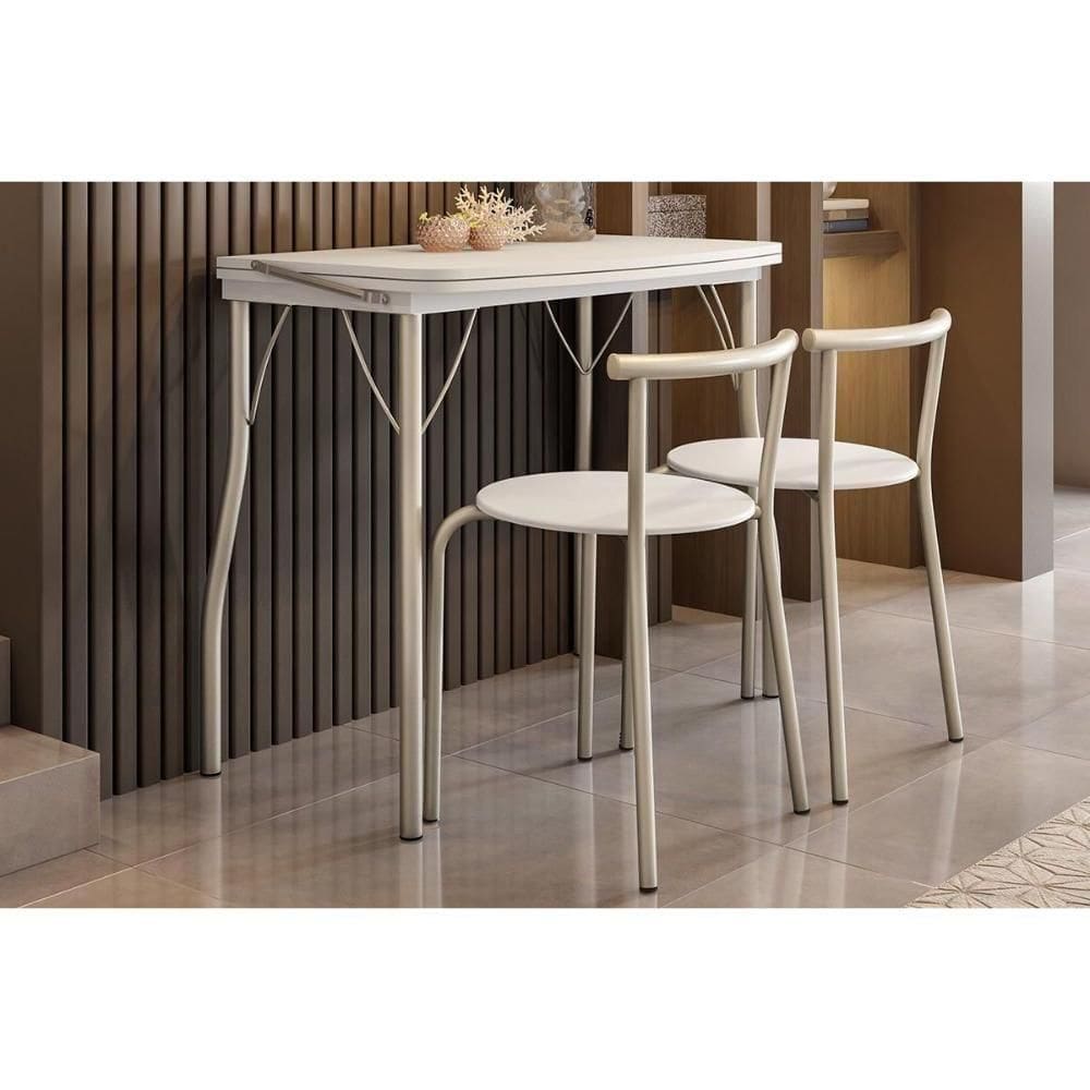 Conjunto Mesa Sala Jantar Dobrável E 2 Banquetas 105 Prata Branco Prata Branco Carraro