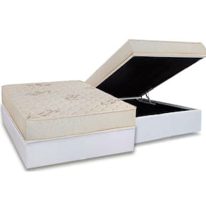 Conjunto Box Baú Casal: Colchão Espuma Luckspuma D45 Gran Luck Flora Pró Saúde + Base Crc Courano White (138x188)