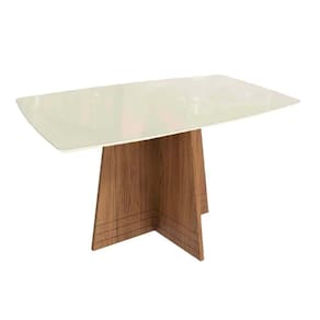 Mesa Para Cozinha Lótus Com Tampo Madeirado Com Vidro 90x170cm Nogueira Off White Vidro Off White Kappesberg