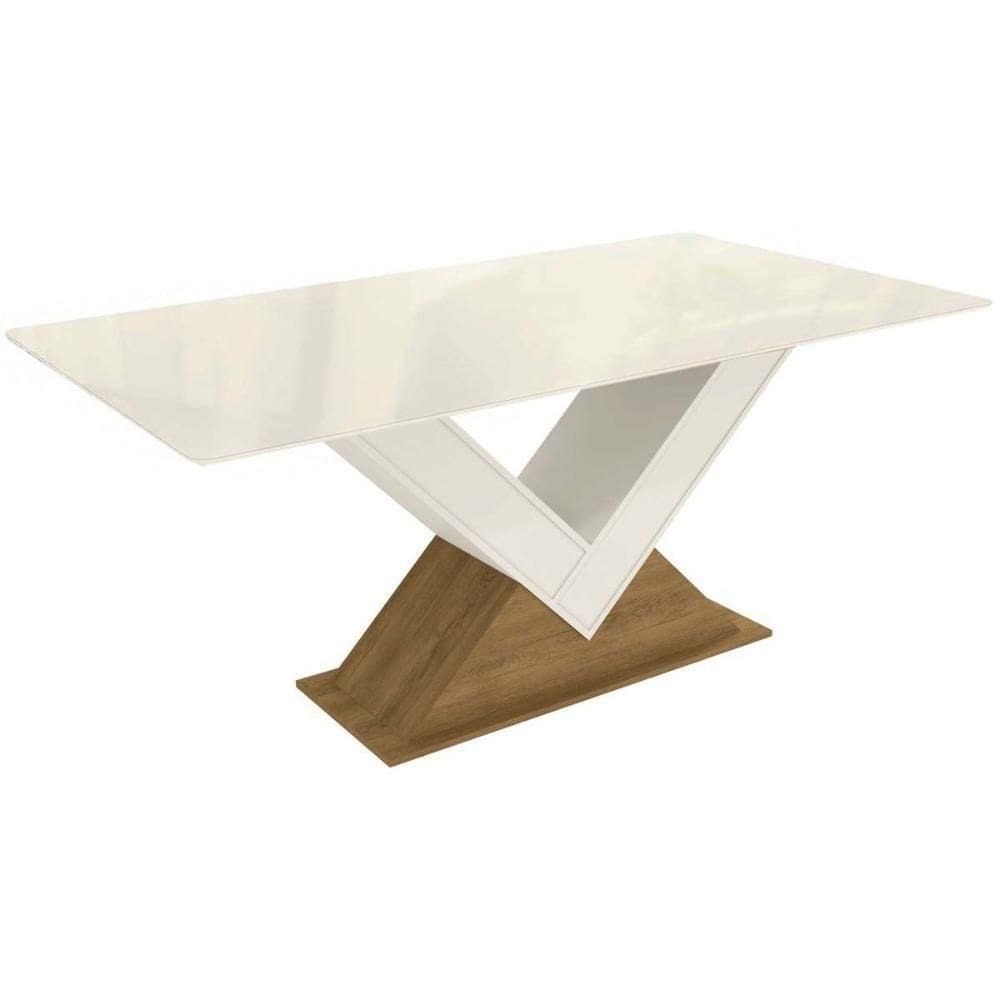 Mesa Multiuso Cozinha Amora Com Tampo Madeirado Com Vidro 160x90cm Freijó Off White Kappesberg