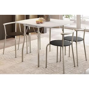 Conjunto Mesa De Cozinha Dobrável E 4 Banquetas 105 Prata Branco Prata Preto Carraro