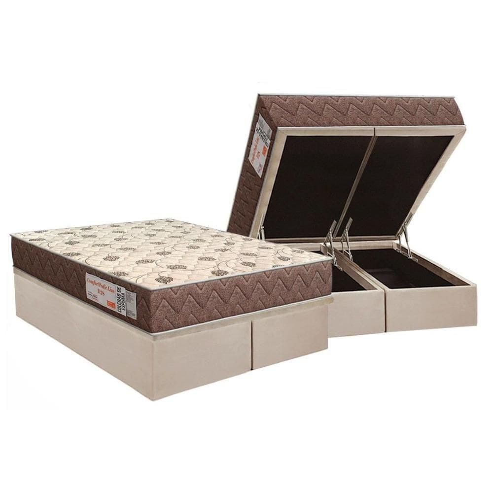 Conjunto Box Baú Queen: Colchão Molas Ortho D28 Comfortpedic + Base Crc Suede Clean (158x198)