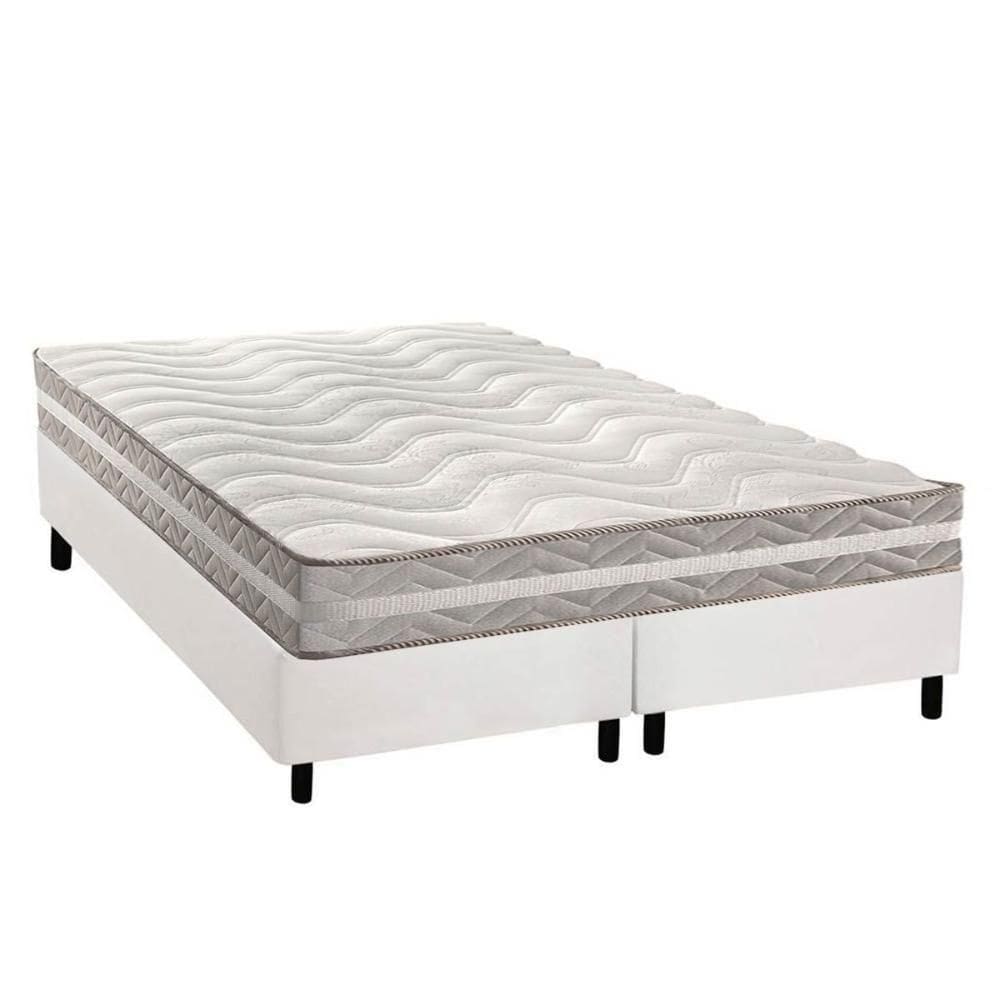 Cama Box Queen: Colchão Espuma D33 Paropas D45- Pro Sono Double Face Prata + Base Crc Courano White (158x198)