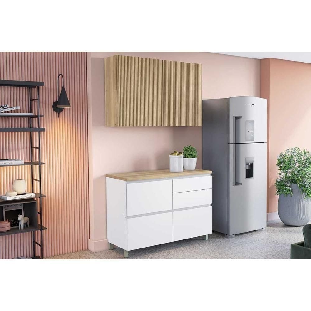 Cozinha Completa 2 Peças Rainha 1 Aéreo 1 Balcão C2p44 Branca Nature