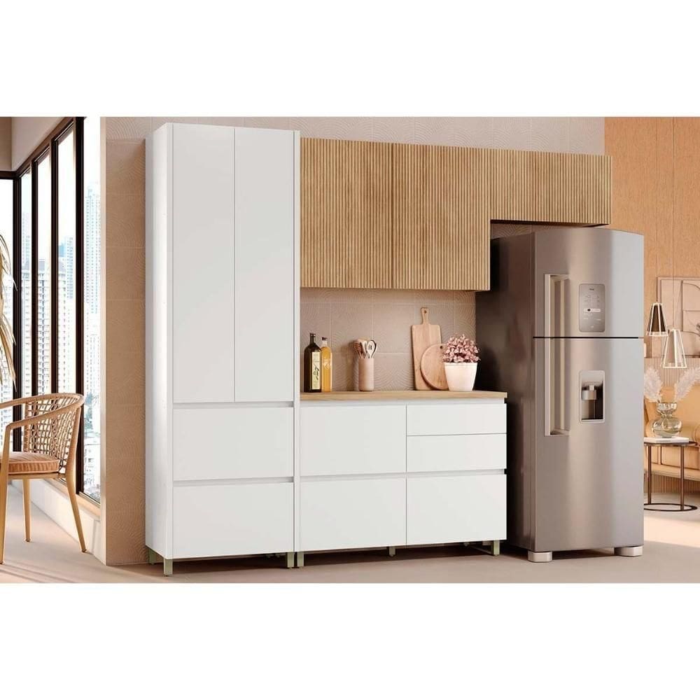 Cozinha Completa Rainha 4 Peças 2 Aéreos 1 Balcão 1 Paneleiro C4p158 Branca Nature