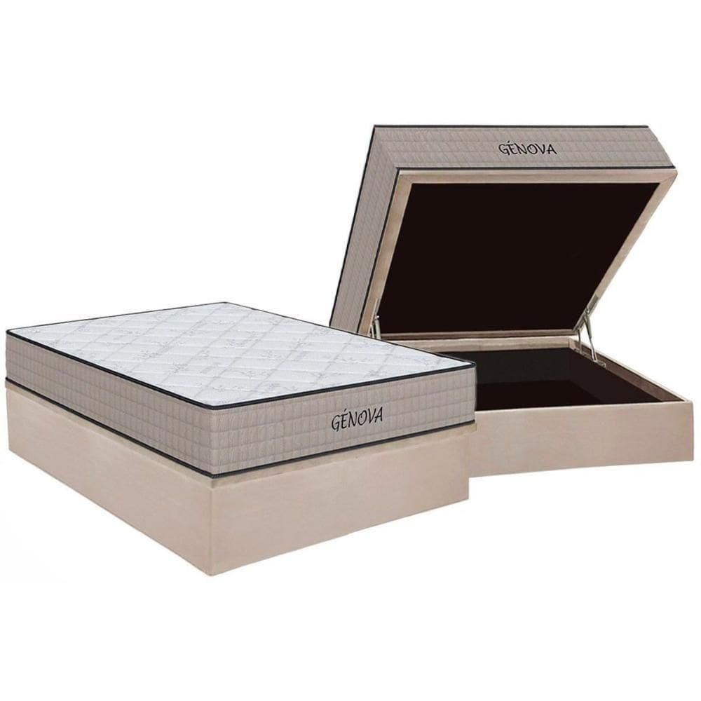 Conjunto Box Baú Casal: Colchão Molas Ortho D45 Genova + Base Crc Suede Clean (138x188)