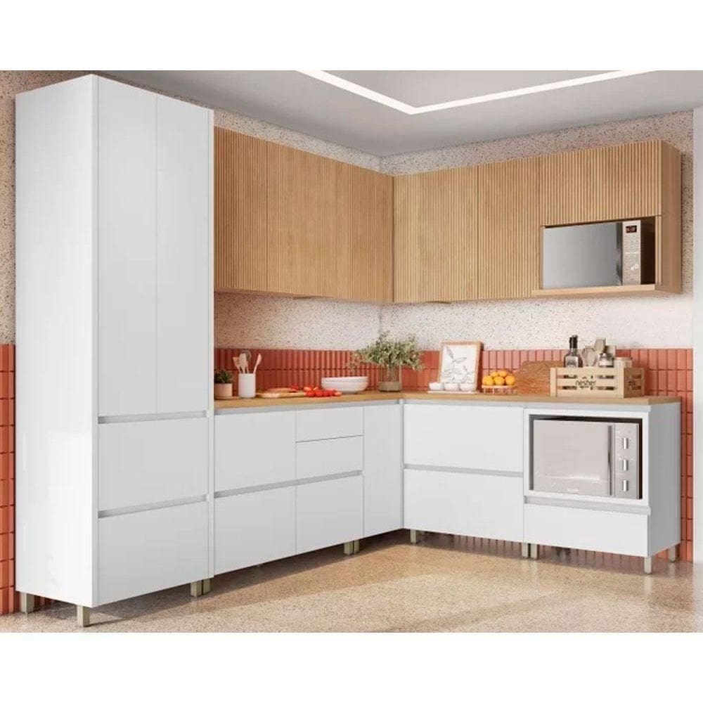 Cozinha Modulada Completa Rainha Gourmet 9 Peças 4aéreos+4balcões+ 1 Paneleiro C9p34 Branca Nature