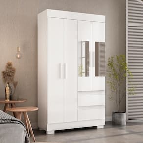 Guarda Roupa De Solteiro Argentina Com Espelho 4 Portas Linhamobília Branco
