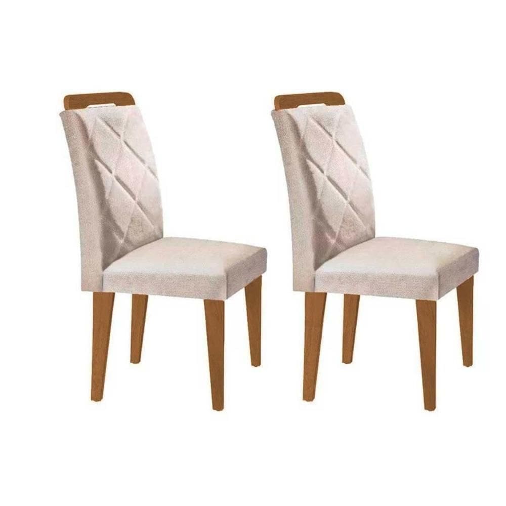 Kit 2 Cadeiras Sala Jantar Melissa 2 Un Madeira Capuccino Suede Creme Rufato