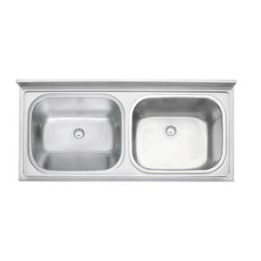 Tanque Duplo De Apoio Tramontina Hera Duo Plus 2c 34 + 37 L Em Aço Inox Acetinado 120x55 Cm Com 2 Válvulas