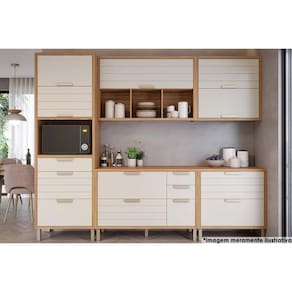 Cozinha Modulada Completa Eloise 5 Peças 2 Aéreos + 2 Balcões + 1 Paneleiro Cz024 Freijó Off White