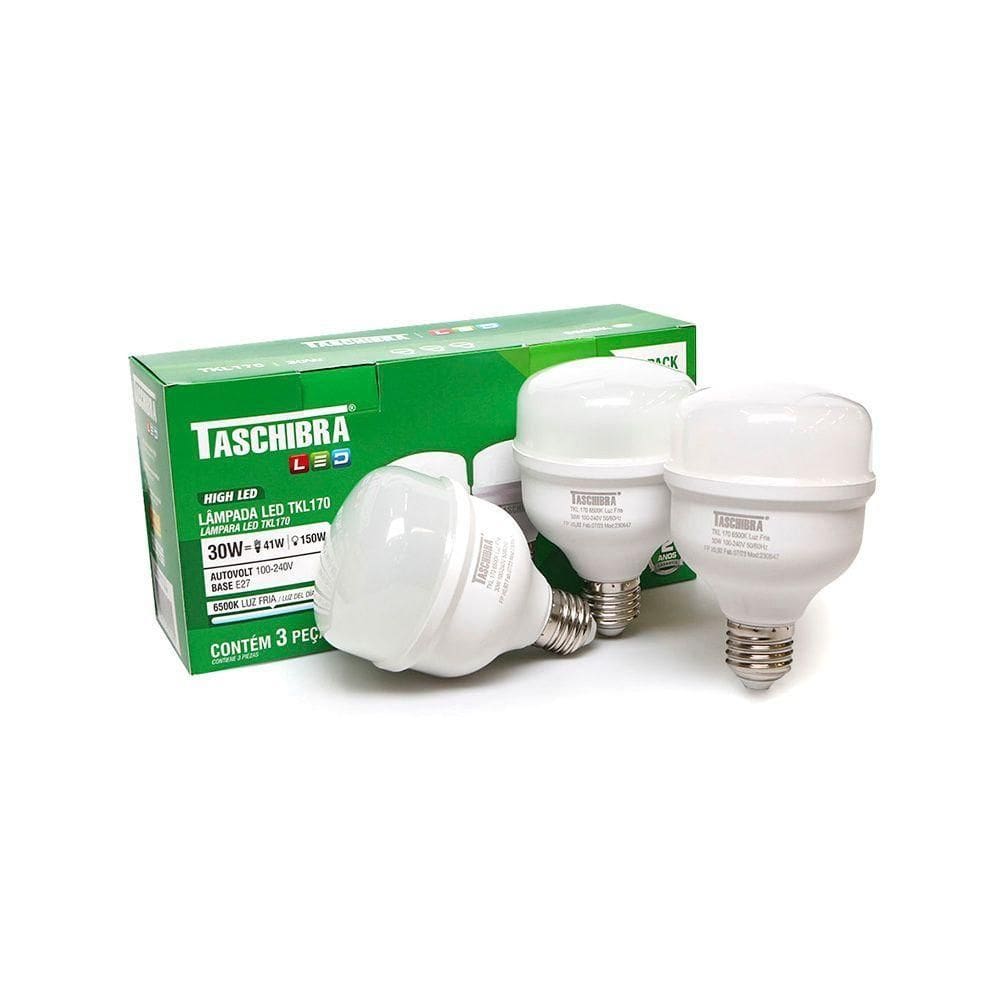 Kit 3 Lâmpadas Led Taschibra Tkl 170 High Led 30w E27 Bivolt 6500k Luz Branca 11080647