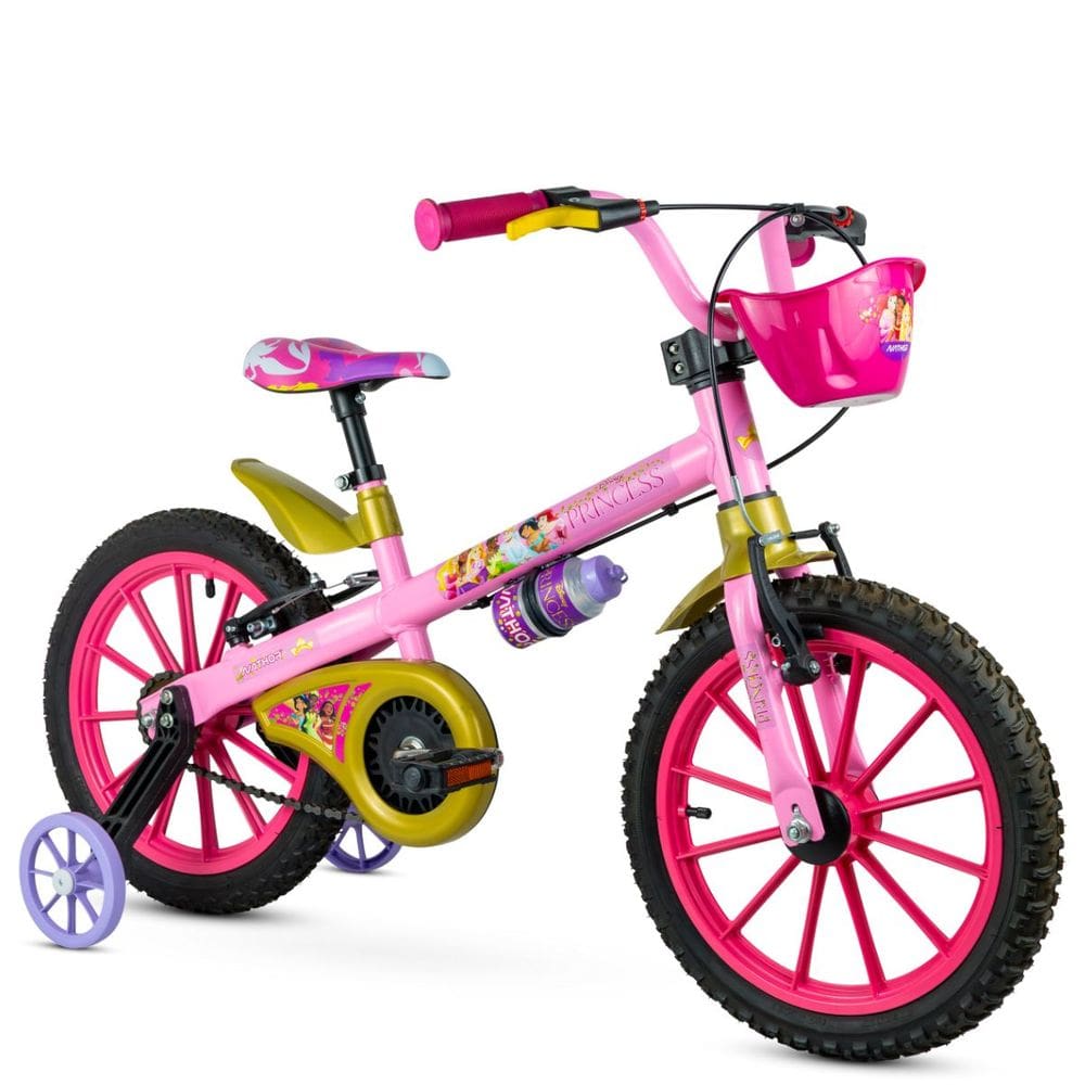 Bicicleta Infantil Feminina Aro 16 Princesas Cestão Rodinha