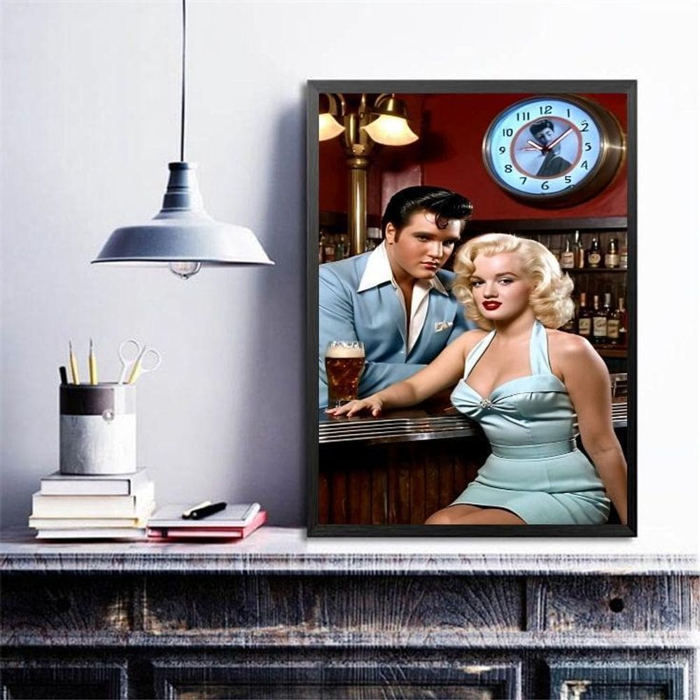Quadro Decorativo Marilyn E Elvis No Bar 24X18Cm - Com Vidro