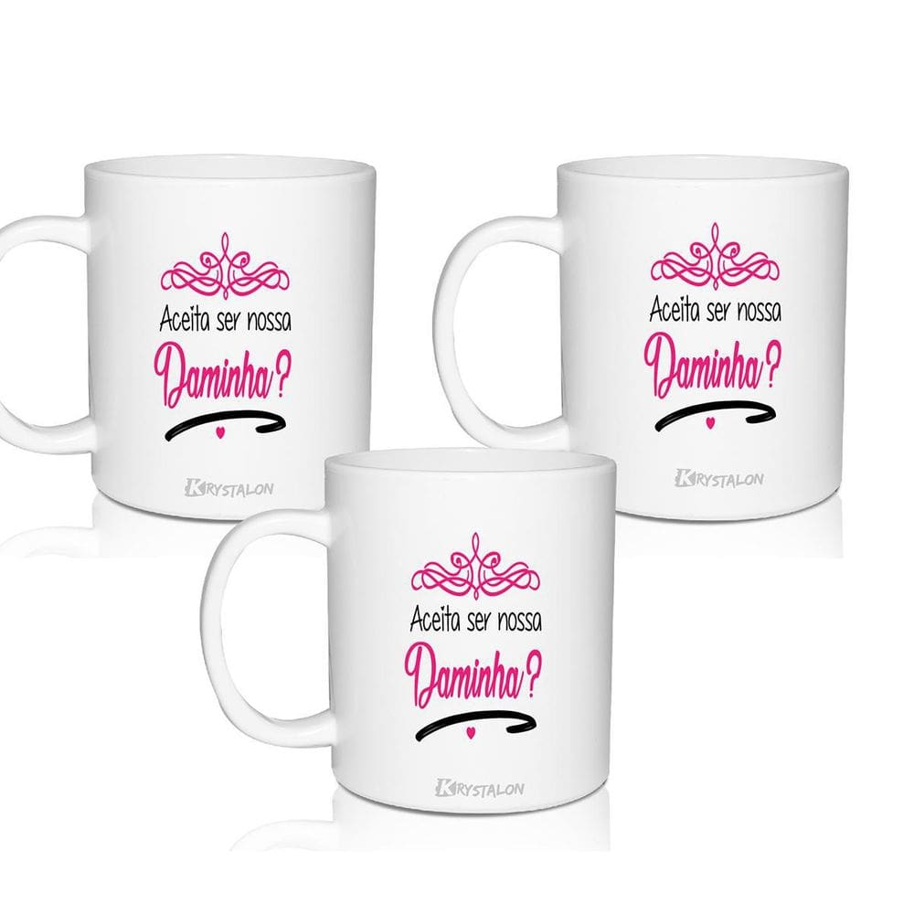 Kit 3 Canecas Brancas Lembrança Personalizada - Para Daminha