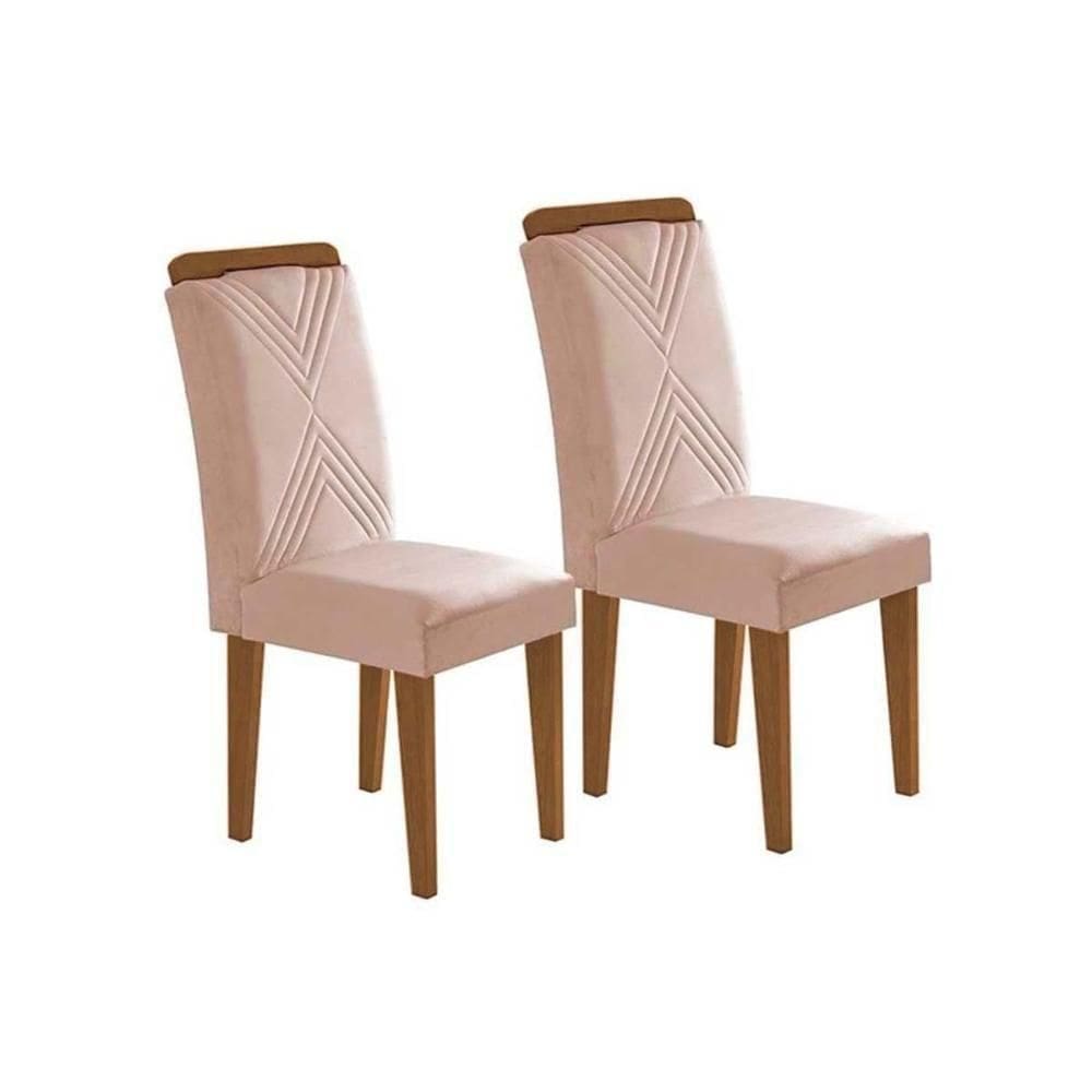 Kit 2 Cadeiras Sala Jantar Amsterdã 2 Un Madeira Capuccino Suede Creme Rufato