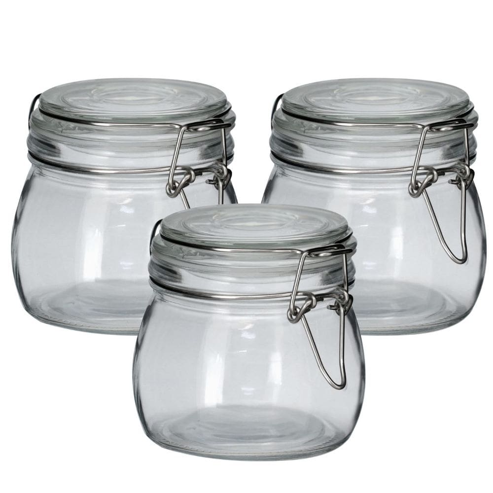 Kit 3 Potes Hermético Vidro Redondo Trava Metal Plus 500ml - Tuut
