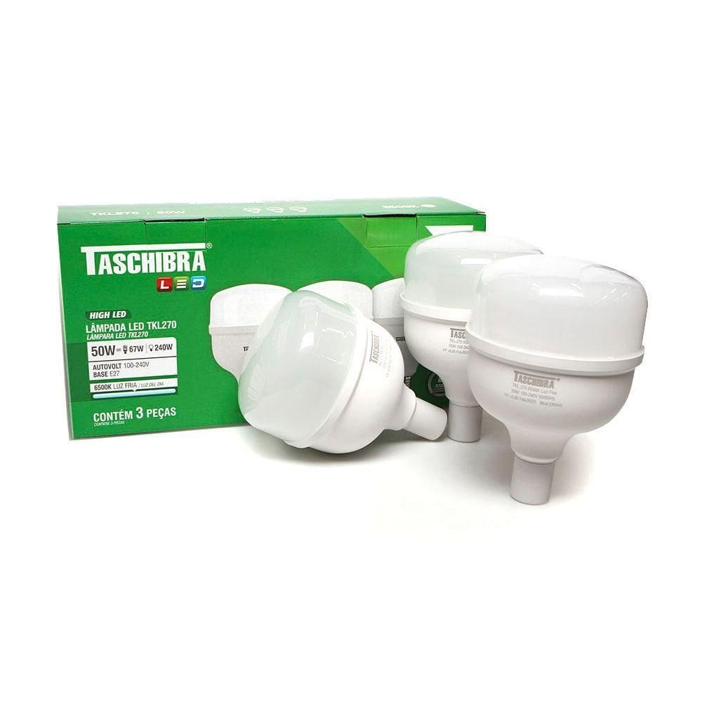 Kit 3 Lâmpadas Led Taschibra Tkl 270 High Led 50w E27 Bivolt 6500k Luz Branca 11080649