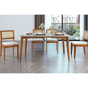 Conjunto Mesa Sala Jantar Monalisa Com Tampo Madeirado Com Vidro 160cm E 4 Cadeiras Rainha Natural Nesher