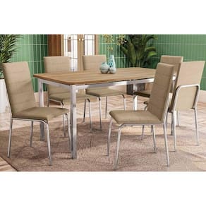Conjunto Mesa De Cozinha Reno Com Tampo De Madeira 160cm E 6 Cadeiras Amsterdã Cromada Capuccino Kappesberg