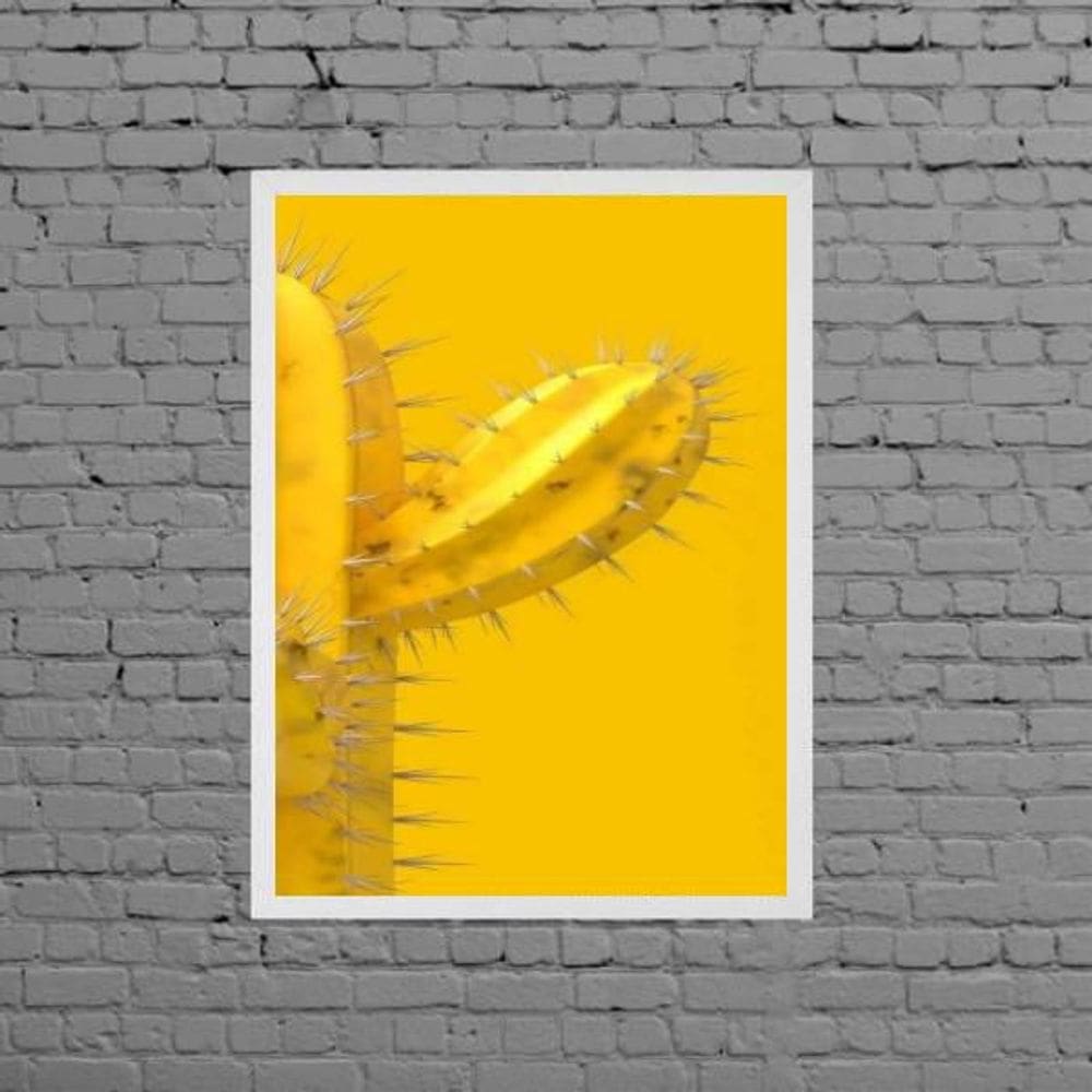 Quadro Cacto Amarelo 45x34cm Moldura Branca