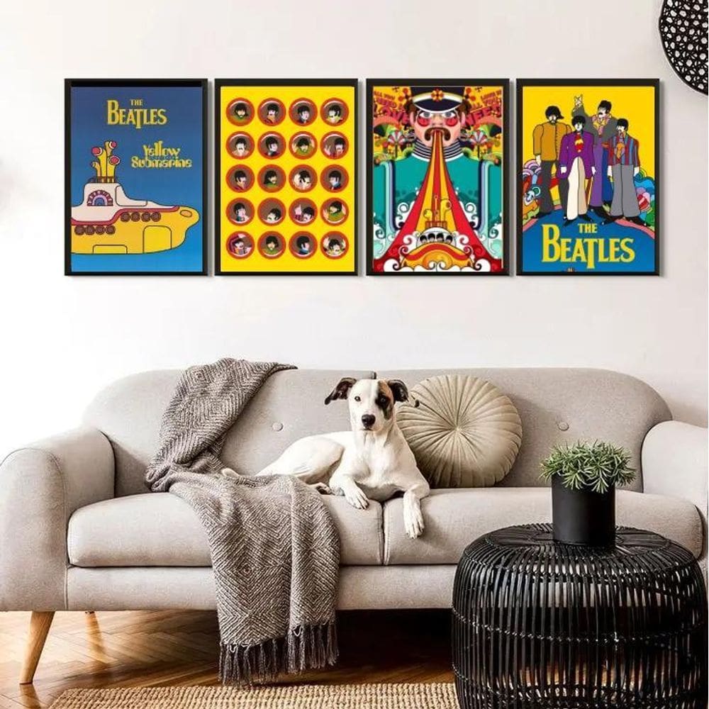 Kit 4 Quadros Yellow Submarine - Beatles 33X24Cm