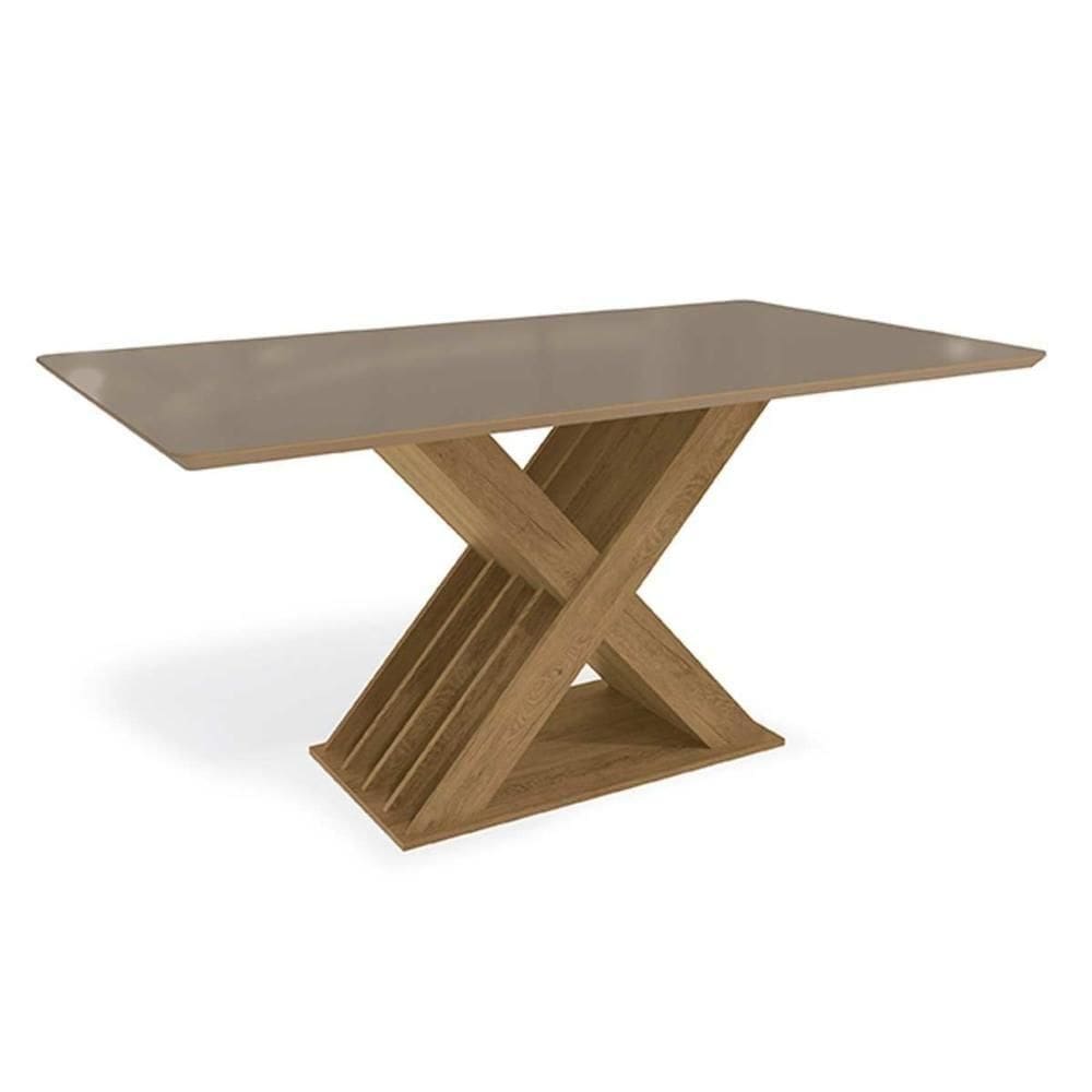 Mesa Multiuso Cozinha Graviola Com Tampo Madeirado Com Vidro 160x90cm Freijo Bronze Kappesberg