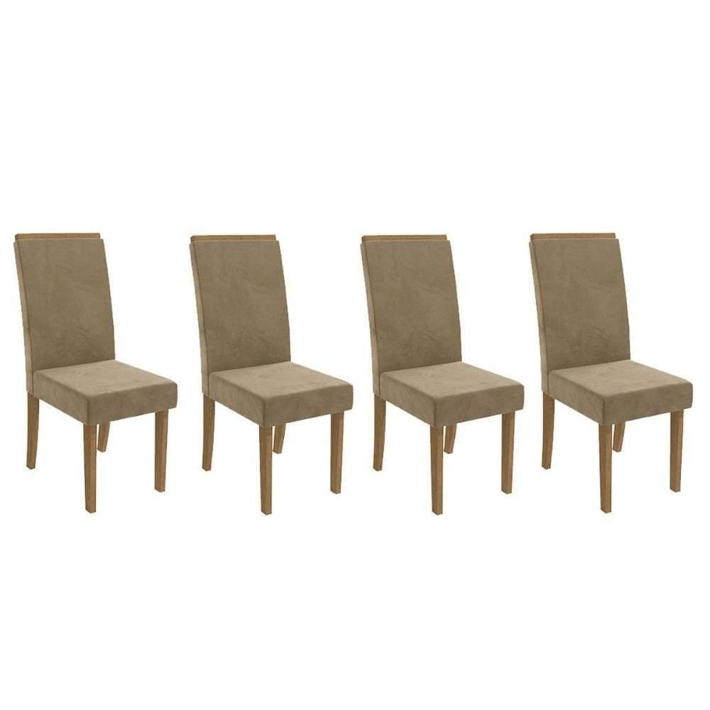 Cadeira De Cozinha 2cad142fr Kit 4 Un Freijó Suede Bege A036