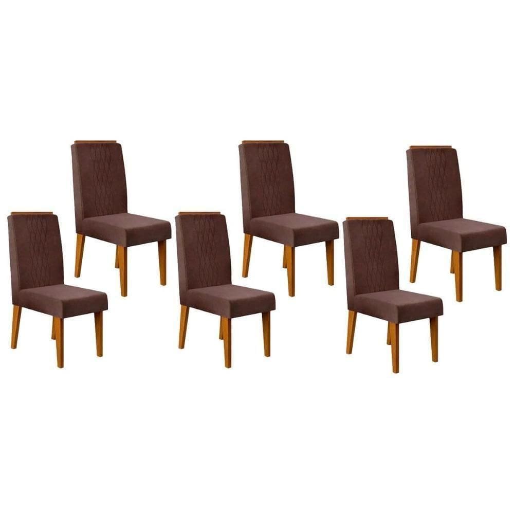 Cadeira De Cozinha Lia Kit 6 Un Cedro Suede Moca