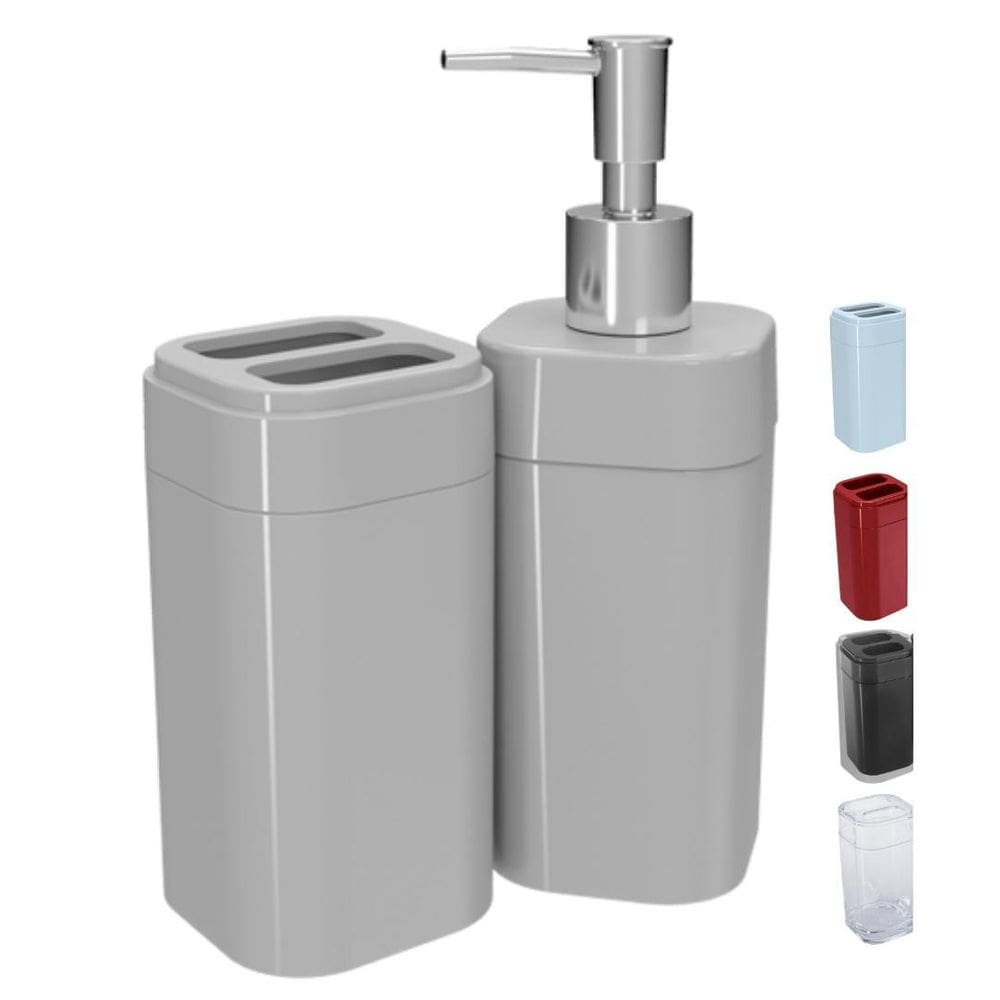 Kit Acessórios Banheiro Porta Escova E Sabão - Cinza